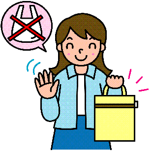 イラスト：レジ袋を断りマイバックを使う女性