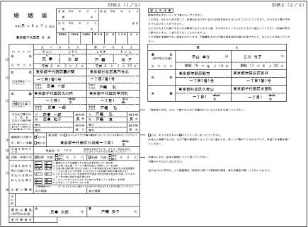 イメージ図：婚姻届記入例