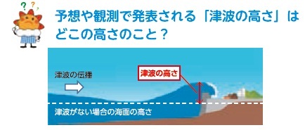 図：予想や観測で発表される「津波の高さ」はどこの高さのこと？