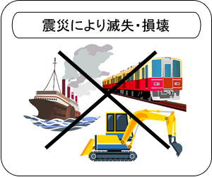 イメージ図：船、電車の車両、ショベルカーなど大震災により滅失・損壊した償却資産
