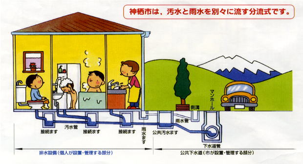 図：汚水と雨水を別々に流す分流式の解説