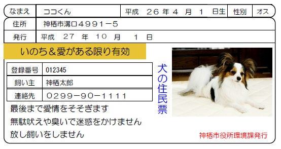 画像：犬の住民票発行例
