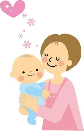 イラスト：赤ちゃんを抱く母親