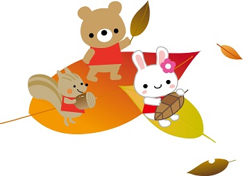 イラスト：秋を満喫する動物たち