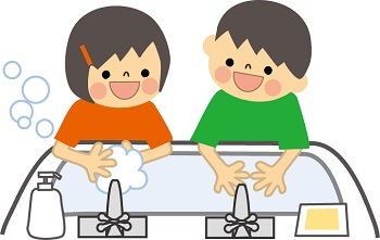 イラスト:女の子と男の子が手洗いをしている様子