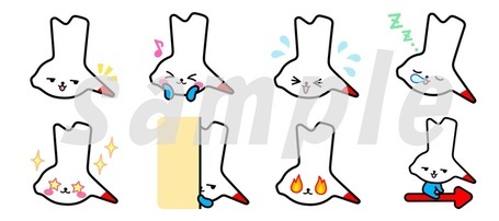 イラスト：カミスココくんが描かれた8種類の絵文字サンプル