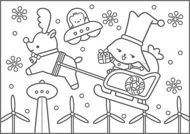 イラスト：メリークリスマス！サンタカミスココくん！の塗り絵用