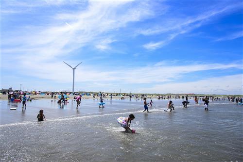 写真：海岸で遊ぶ人たち