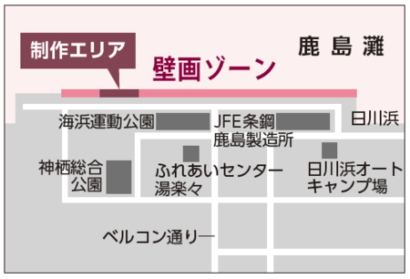 地図：日川浜隣の壁画ゾーンの位置