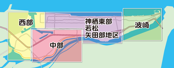 地図：市内全域を4つに区分けしたイメージマップ