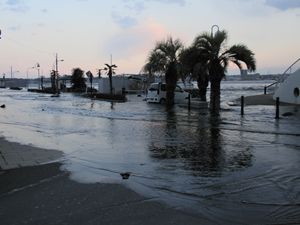 写真：岸壁を乗りこえ海水が浸水した様子