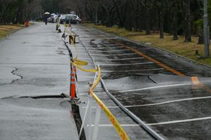 写真：神之池園路駐車場の被害