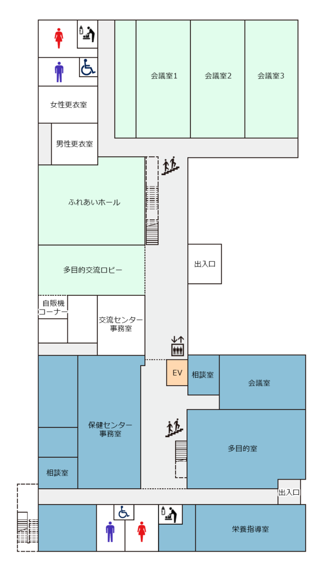 フロア図：はさき保健・交流センター1階のレイアウト