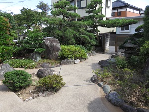写真:庭木がよく手入れされている日本庭園風の庭