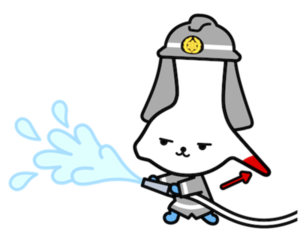 イラスト：消防士の格好をしたカミスココくん
