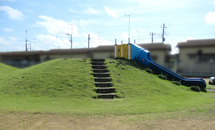 写真:築山や滑り台などの遊具がある館庭