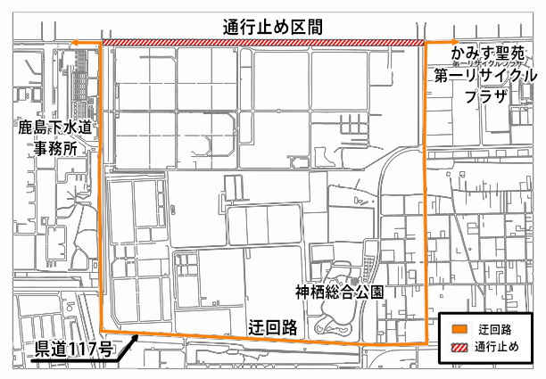 地図:1000人画廊前通行止め区間を示した図