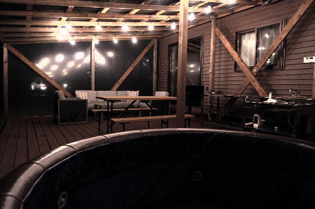 写真：プールを完備したコテージエリア